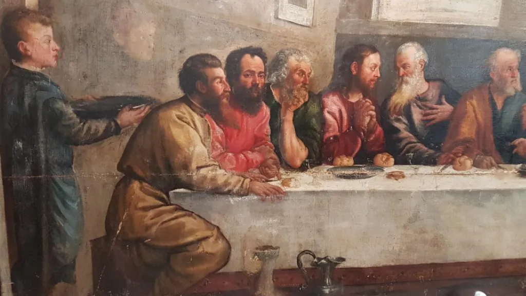 Lost Titian Painting a painting of various people sitting at a dinning table by the venetian artist Titian